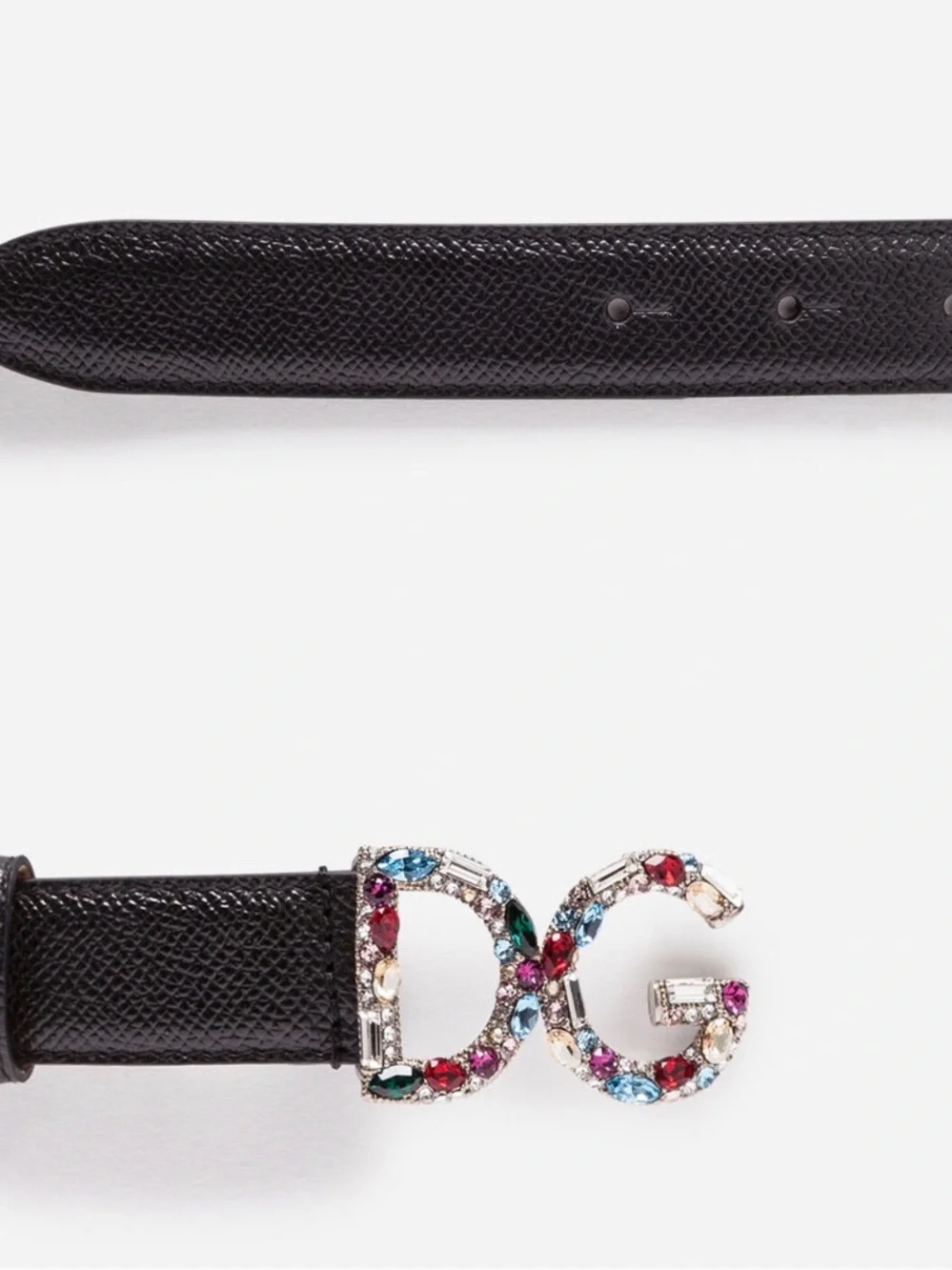 Crystal-Embellished Black Leather Belt - Designer-Style Double G Buckle